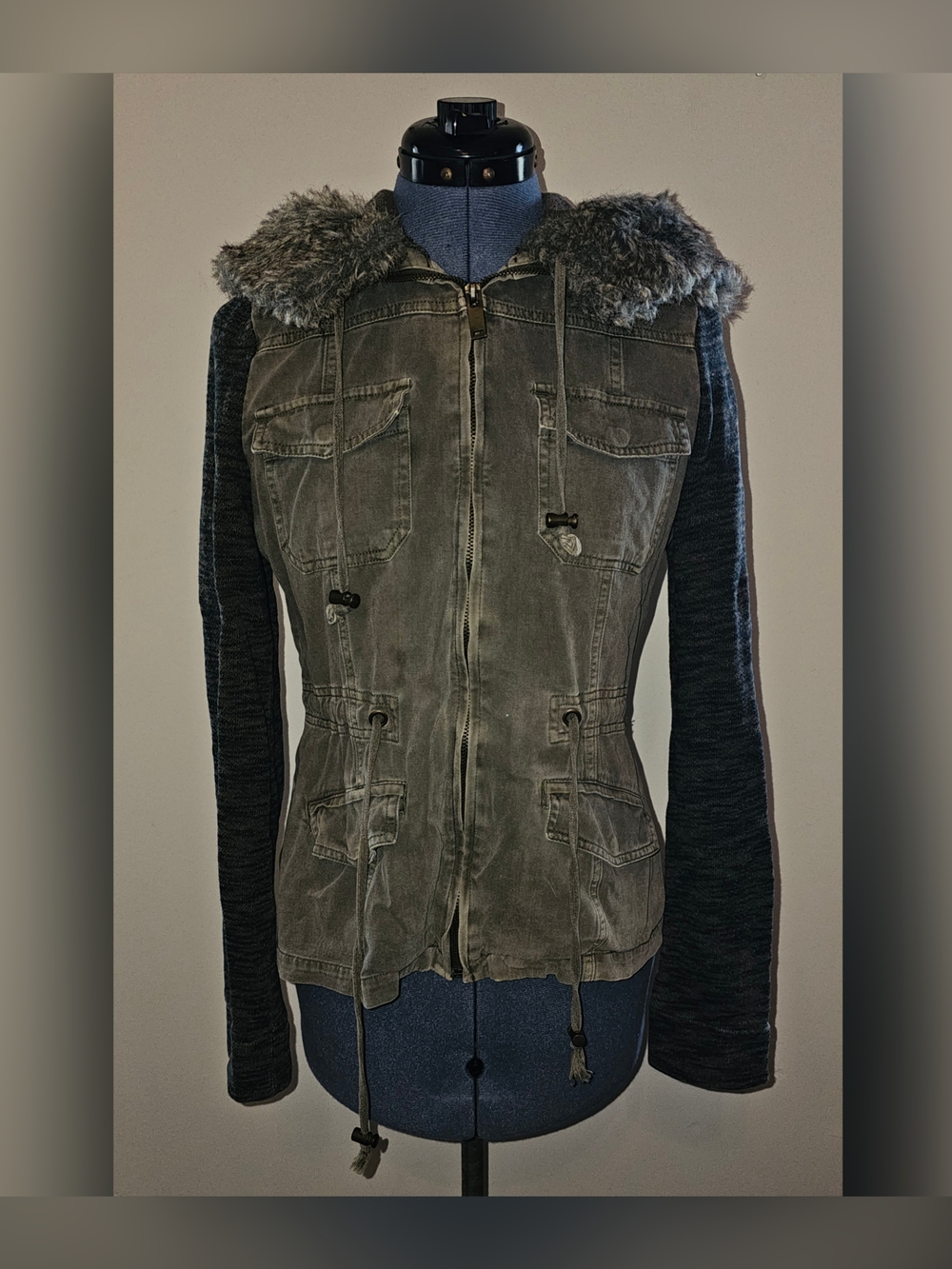 TA EXCLUSIVE OTHERS FOLLOW Custom Army Style Green Faux Fur Hooded Jacket